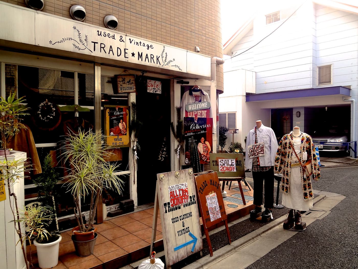 Trade Mark used and vintage clothing shop front on a Shimokitazawa side street