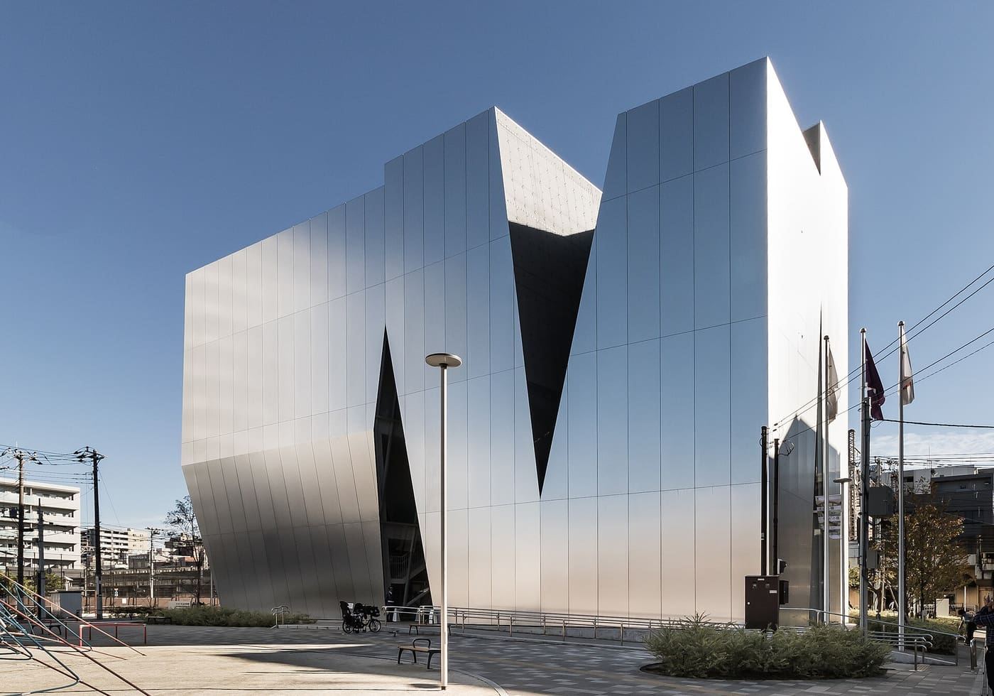 Angular aluminium-clad Sumida Hokusai Museum by Kazuyo Sejima in Ryogoku