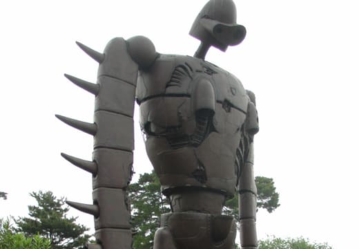 Castle in the Sky robot soldier statue in the rooftop garden of the Ghibli Museum