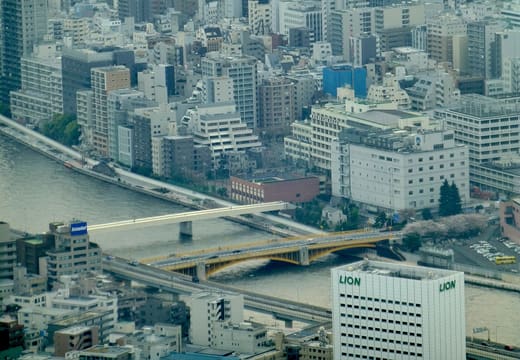 Kuramae Bridge crossing the Sumida River seen from a high-rise above Kuramae