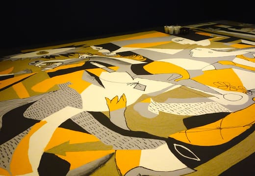 Lee Mingwei's Guernica in Sand artwork laid out on the floor of the Mori Art Museum