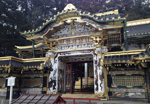 White and gold Karamon gate before the main hall of Nikko Toshogu