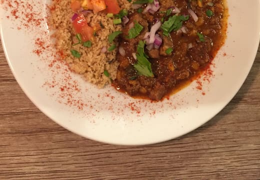 Lamb and couscous curry plate served at a small curry counter in Shimokitazawa