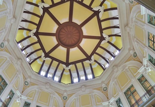 Restored octagonal dome ceiling above a Marunouchi entrance hall of Tokyo Station