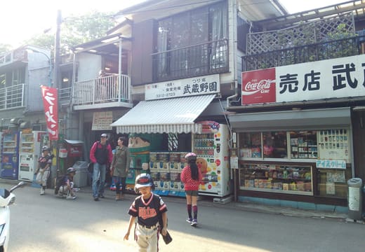Old Musashino-en fishing pond teahouse with vending machines in Wadabori Park
