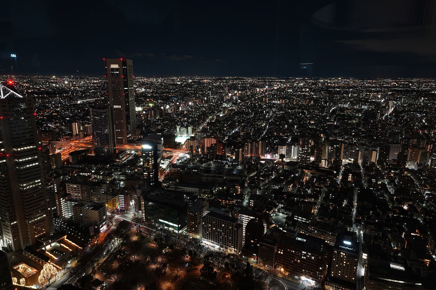 Night view west over Tokyo from the free Metropolitan Government Building south observatory