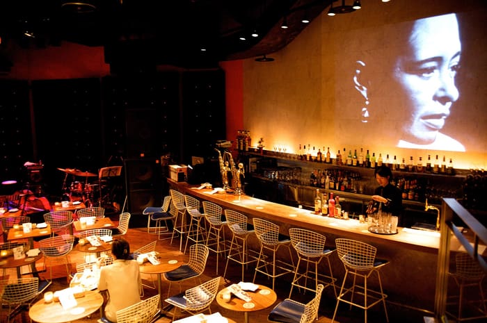 Bar and tables inside JZ Brat Sound of Tokyo in Cerulean Tower, Shibuya