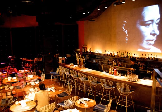 Bar and tables inside JZ Brat Sound of Tokyo in Cerulean Tower, Shibuya